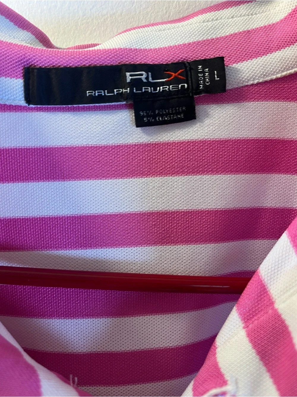 RLX Ralph Lauren men’s pink striped golf polo shirt size L